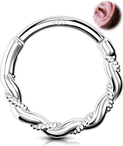 OUFER 925 Sterling Silver Septum Rings 16g, Hinged Segment Clicker Septum Jewelry, Nose Rings Hoops, Helix Daith Tragus Cartilage Piercing Jewelry for Women in Kuwait