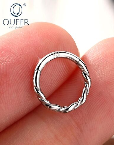 OUFER 925 Sterling Silver Septum Rings 16g, Hinged Segment Clicker Septum Jewelry, Nose Rings Hoops, Helix Daith Tragus Cartilage Piercing Jewelry for Women in Kuwait