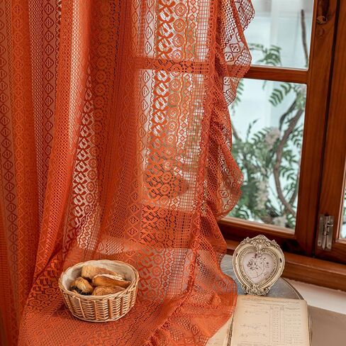 Sutuo Home Beige Boho Sheer Curtains 84 inches long for Bedroom&Living Room, Ruffle Lace Curtains Crochet Bohemian Farmhouse Vintage Wave Drape Cottagecore Window Treatments Rod Pocket, 2 Panels 50" W in Saudi Arabia
