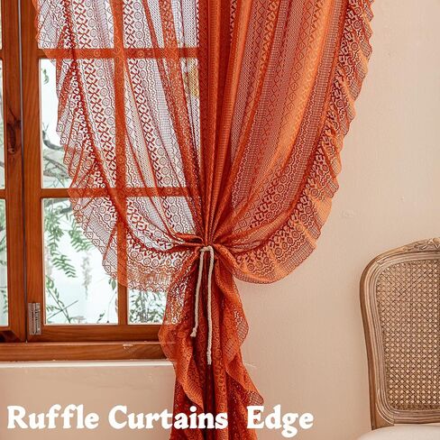 Sutuo Home Beige Boho Sheer Curtains 84 inches long for Bedroom&Living Room, Ruffle Lace Curtains Crochet Bohemian Farmhouse Vintage Wave Drape Cottagecore Window Treatments Rod Pocket, 2 Panels 50" W in Saudi Arabia
