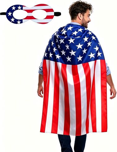 American Flag Costume Cape and Masks, American Flag Cape for Adult Men Women-USA Patriotic Cape Celebratio for 4th of July Blue-White in Saudi Arabia
