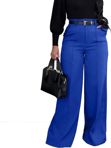 Women's High Waisted Wide Leg Dress Pants for Work Business Casual Pleated Slacks Office Trousers with Pockets in Saudi Arabia