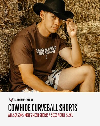 Baseball Lifestyle 101 Men's Cowhide Curveball Mesh Shorts with Side Pockets and Elastic Waist, 5 in Inseam S-2XL Sizes in Saudi Arabia