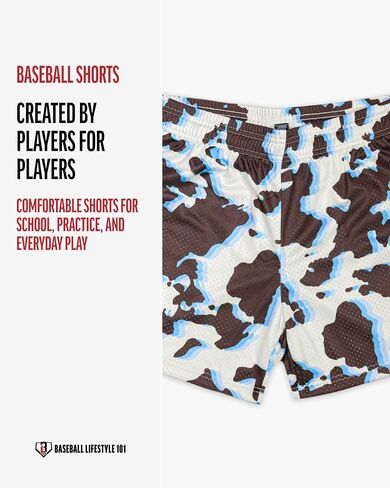 Baseball Lifestyle 101 Men's Cowhide Curveball Mesh Shorts with Side Pockets and Elastic Waist, 5 in Inseam S-2XL Sizes in Saudi Arabia