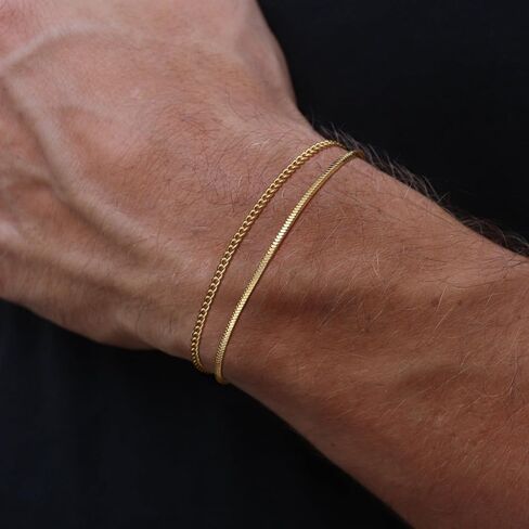 Moodear Stack 6.5Inches Chain Men Bracelet - Thin 14K Gold Plated 2mm Snake Cuban Bracelet Sets for Mens Trendy Jewelry Gift in Saudi Arabia