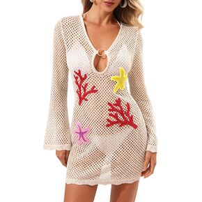 FAIRY SEASON Womens Crochet Beach Cover Up Dress Summer Bathing Suit Swimsuit Coverup Boho Hollow Out Vacation Outfit in Saudi Arabia