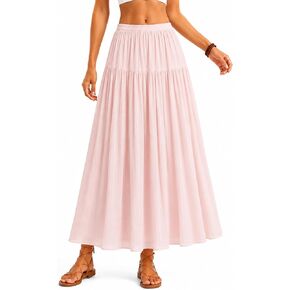 Women's Midi Skirt High Waisted Elastic Waist Layered Lined Flowy A Line Skirt with Subtle Iridescent Sheen Summer Skirts in Saudi Arabia