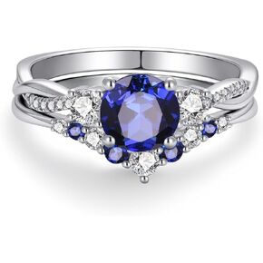 Sapphire Infinity Wedding Rings Set Sterling Silver Vintage Three Stones Bridal Sets for Women,18K White Gold Platinum Plated Created Sapphire Twisted Engagement Ring Set Gift for Anniversary Wedding in Saudi Arabia