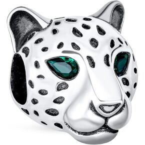 Bling Jewelry .925 Sterling Silver Face Jungle Zoo Animal Jaguar Panther Head Green Cubic Zirconia CZ Eyes Cougar Bead Charm For Women Teen Oxidized for Bracelet in Kuwait