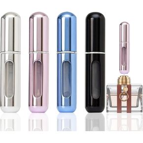 opasyo 4 Pcs Mini Perfume Atomizer Refillable Bottle, 5ml Portable Bottom Fill Scent Dispenser, Leak-Proof Cologne Travel Spray Pump for Purse & Luggage (Silver/Pink/Blue/Black) in Saudi Arabia
