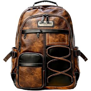CHAO RAN Leather Laptop Backpack for Men | 17" Laptop Compartment | Water-Resistant Travel & Business & College Work Rucksack | Brown in Saudi Arabia
