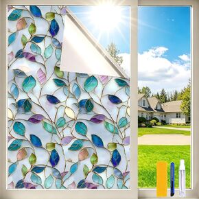 Rainbow One Way Window Privacy Film, UV Heat Blocking Stained Glass Window Tint Static Cling Non-Adhesive for Home Office 17.5" x 78.7" in Saudi Arabia