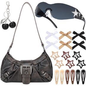 Y2K Purse Shoulder Bag for Women Set Trendy Purse Goth Handbag Punk Hobo Buckle Bag Sunglasses Keychain Bow Star Hair Clip Y2k Accessories in Saudi Arabia