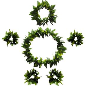 Hawaiian Tropical Leaf Leis Set, Green Leaf Leis Headband, Necklace, Wristlets and Anklet for Tropical Beach Luau Party Wreath Decoration in Saudi Arabia