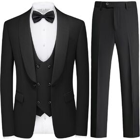 Black Tuxedo Suits for Men Solid 3 Piece Regular Fit Formal Set for Wedding Prom Shawl Lapels One Button Jacket Double Breasted Vest Pants Set X-Large in Saudi Arabia
