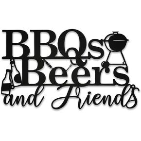 Rustic Metal BBQ Wall Art Sign - Outdoor Backyard & Patio Decor, Farmhouse Porch Sign with Vintage "BBQ, Beer, Friends" Design, Weatherproof 15.8x9.2 Inch Black Metal Barbeque Sign in Saudi Arabia
