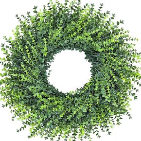 All Season Artificial Boxwood Wreath for Front Door, Farmhouse Year Round Greenery Wreath for Indoor Outdoor with Hanging Tag and Scarf DIY Holiday Decoration(28Inch) in Saudi Arabia