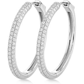 RINEY&KY 30MM Moissanite Earrings Moissanite Hoop Earrings for Women 18K White Gold Plated Lab Created Diamond Hoops Round Iced Out 3Rows Thin Lightweight Large Sliver S925 Hoops 1.46CT VVS1 D Certified in Saudi Arabia