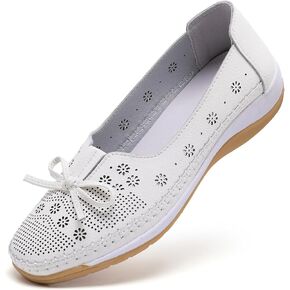Women's Microfiber Leather Loafers - Thick Sole Perforated Flats with Bow, Comfortable Lightweight Walking Shoes for Casual Business Work in Saudi Arabia
