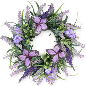 Spring Lavender Wreaths for Front Door 15 inch, Summer Purple Door Wreath with Butterflies and Greenery, All Season Artificial Wreath Decoration for Home Wall Window Farmhouse Indoor Outdoor in Saudi Arabia