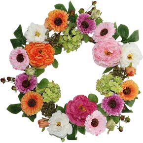 18 Inch Summer Wreaths for Front Door, Colorful Spring Summer Floral Wreath with Peony, Hydrangea and Greenery, Premium Artificial Wreath for Porch Wall Entryway Farmhouse Home Decor in Saudi Arabia