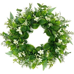 WreathDream Artificial Spring Wreaths for Front Door Summer Door Wreath with White Babys Breath for Front Door Indoor Outdoor Farmhouse Home Porch Wall Window Festival Wedding Decor in Saudi Arabia