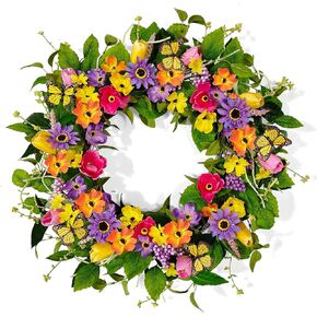 Spring Wreaths for Front Door, Spring and Summer Tulip Wreath with Butterfly for Farmhouse Porch Wall Window Home Decor for Indoor Outdoor Housewarming Gift in Saudi Arabia