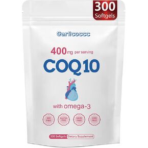 CoQ10 400mg with Omega 3 Fatty Acids, 300 Softgel | Stable High Absorption Form – Antioxidant Support Overall & Energy Health – Extra Strength Coenzyme Q10 Supplement in Saudi Arabia