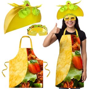 Taco Costume Set for Adults, Unisex Men Women Halloween Food Costume with Hat, Apron, and Glasses, Standard Size, Mexican Theme Party Outfit in Saudi Arabia