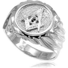Men's Polished 925 Sterling Silver Round Top Freemason Square and Compass Masonic Ring in Saudi Arabia