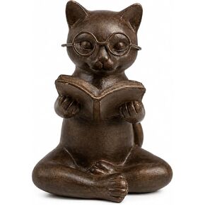 Bronze Cat Figurine Reading Book, Resin Home Décor Accents Statue with Glasses, Cute Tabletop Decor for Bookshelf Desk Office Library, Cat Lovers Gifts for Women Man Teacher Student (Reading Cat) in Kuwait
