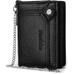 Wallet with Chain for Men Faux Leather Bifold Wallet Zipper Coin Pocket Purse Anti-Theft Chain Mens Gift in Kuwait