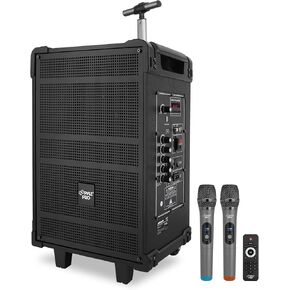Pyle Wireless Portable PA System-400W Bluetooth Compatible Rechargeable Battery Powered Outdoor Sound Stereo Speaker Microphone Set w/Handle, Wheels-1/4 to AUX, RCA Cable (PWMA230BT) in Saudi Arabia