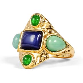 ORIGENCE Vintage Gold Statement Ring for Women, 14K Gold Plated Chunky Boho Cocktail Ring with Synthetic Lapis Lazuli, Multicolor Cabochon Retro Party Festival Jewelry in Saudi Arabia