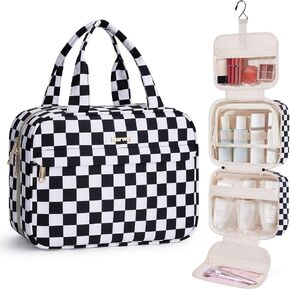Narwey Hanging Toiletry Bag for Women Checkered Travel Makeup Bag Cosmetic Make Up Organizer Toiletries Bag for Travel Essentials Accessories (Mint Green Checkerboard, Medium) in Kuwait