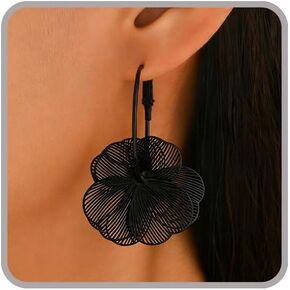 Gold Flower Earrings for Women Big Statement Earrings for Women Large Silver Floral Earring Black Flower Dangle Earring Fancy Spring Jewelry Beach Summer Accessories in Saudi Arabia