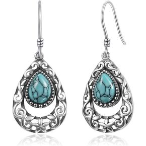 Turquoise Earrings for Women, 925 Sterling Silver Natural Stone Drop Dangle Earrings, Vintage Boho Western Celtic Inspired Jewelry for Daily Wear Birthday Anniversary Mother’s Day Gifts for Mom Wife Girlfriend in Saudi Arabia