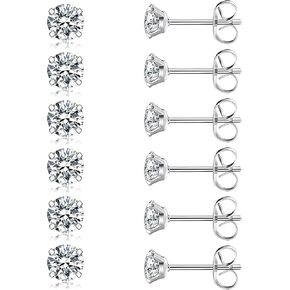 3 Pairs Hypoallergenic Stud Earrings for Women Men, 316L Stainless Steel CZ Earrings, 4mm Cubic Zirconia Studs, Classic Steel Color Earrings Set for Daily Wear in Kuwait