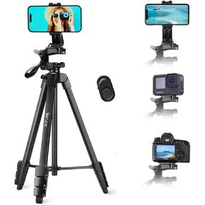 Phone Tripod, Lusweimi 67-inch Horizontal Tripod Stand with 360° Adjustable Ball Head and Wireless Remote for Camera/iPhone/Webcam, Tripod for Video Recording with Extended Arm/Clip Mount/Carry Bag in Saudi Arabia