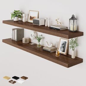 RICHFOCUS 72 Inch 12" D Floating Shelves for Wall 2 Pack Long Wall Shelves for Room Wall|Large Wood Hanging Shelf with Invisible Brackets for Bathroom Bedroom Kitchen Laundry Room, Walnut in Saudi Arabia