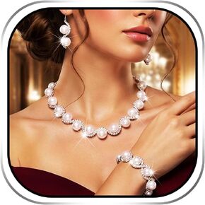 Sixexey Rhinestone Pearl Jewelry Set Bridal Wedding Jewelry White Prom Bracelet Earrings Jewelry for Women in Saudi Arabia
