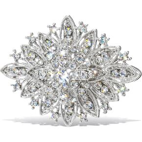 Crystal Rhinestone Brooch, Clear Silver Brooch, Elegant Flower Art Deco Brooches for Women Wedding Festival Jewelry Gift in Saudi Arabia