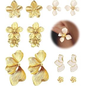 Gold Flower Statement Earrings for Women Chunky Elegant Pastel Floral Leaf Earrings Fashion Large Irregular Big Fall Flower Stud Dangle Earring Set in Saudi Arabia