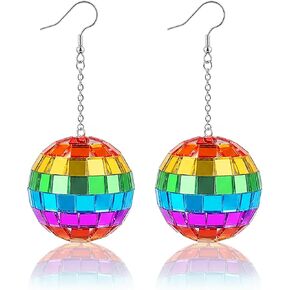Handmade Pride Earrings, Retro Disco Ball Earrings, Rainbow Earrings for Women, Pride Accessories, Lightweight Rainbow Jewelry, 70's Disco Punk Earrings for Women in Saudi Arabia