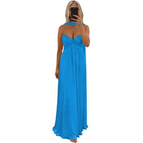 Strapless Chiffon Bridesmaid Dresses for Women A Line Long Pleated Formal Evening Gowns with Scarf in Saudi Arabia