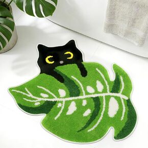 Bathroom Rugs with Green Leaf,Black Cat Monstera Rug,Large Cute Bath Rug 30" x 28", Soft Absorbent Non Slip Rugs for Shower,Tub,Bathroom& Bedroom in Saudi Arabia