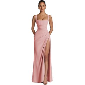 Spaghetti Straps Chiffon Bridesmaid Dresses for Women Mermaid Pleated Prom Dresses with Slit in Saudi Arabia