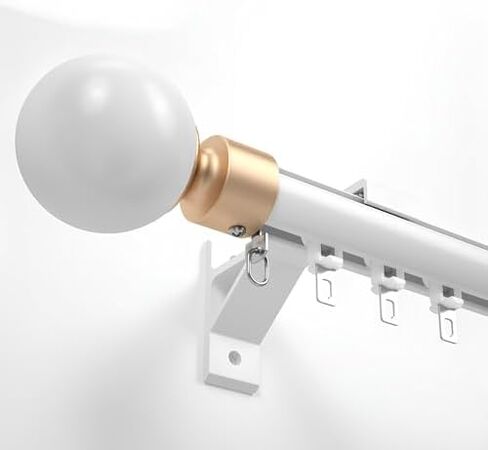 Champagne Curtain Rod Kit 120cm/3.9ft - Wall-Mounted Sliding Track with Elegant Round Decorative Ends for Living Room, Bedroom, or Balcony Decor in Kuwait