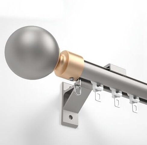Champagne Curtain Rod Kit 120cm/3.9ft - Wall-Mounted Sliding Track with Elegant Round Decorative Ends for Living Room, Bedroom, or Balcony Decor in Kuwait