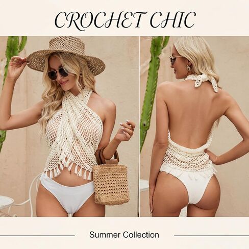 Zonon 2 Pcs Crochet Sarong Coverups for Women Short Beach Fishnet Skirt See Thru Fashion Beach Crochet Tie Side Bathing Suit in Kuwait